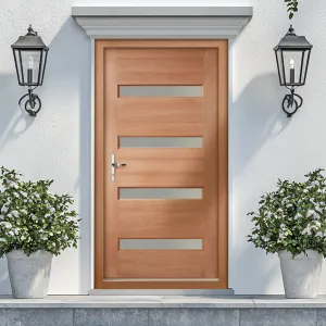 Balham Hardwood Front Door and Frame Set with Fittings - Frosted Toughened Double Glazing