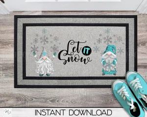 Christmas Gnomes Door Mat Design for Sublimation, Let It Snow