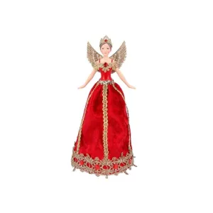 Gisela Graham Red Fabric Gold Resin Tree Top Fairy