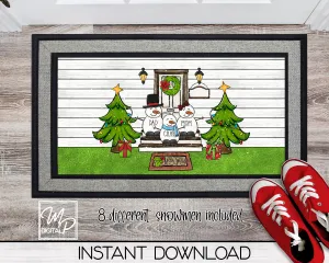 Personalize Snowman Family PNG Sublimation Digital Design Download for Doormat and Lumbar Pillows